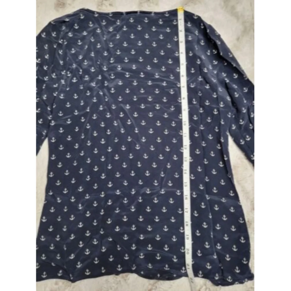 J Crew 100% Silk‎ Button Shoulder Accent Anchor Print Blouse Size 0